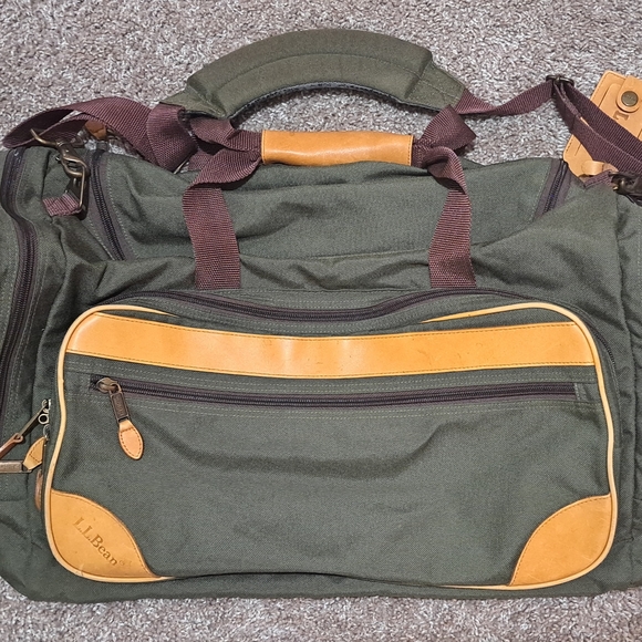 L.L. Bean Green and Tan Duffel Bag with Durable Design
